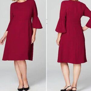 Dress 12 (M) -J Jill X Christian Siriano Ruby Red Bell Sleeves Crepe Fit & Flare